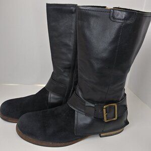 Gidigio Moto Riding Boot Black Leather Suede Buckle Handmade Italian Luxe EU 40